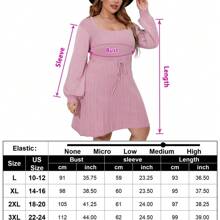 Plus Size Casual Sweater Dress For Women - Stylish Above Knee Length With Tie Waist, Long Lantern Sleeves, Square Neck, Available In Apricot, Army Green, Black, Grey, Purple, Pink, And Blue - Perfect For Autumn And Winter Wear - 粉紅深皮紅A658 - 查看 4
