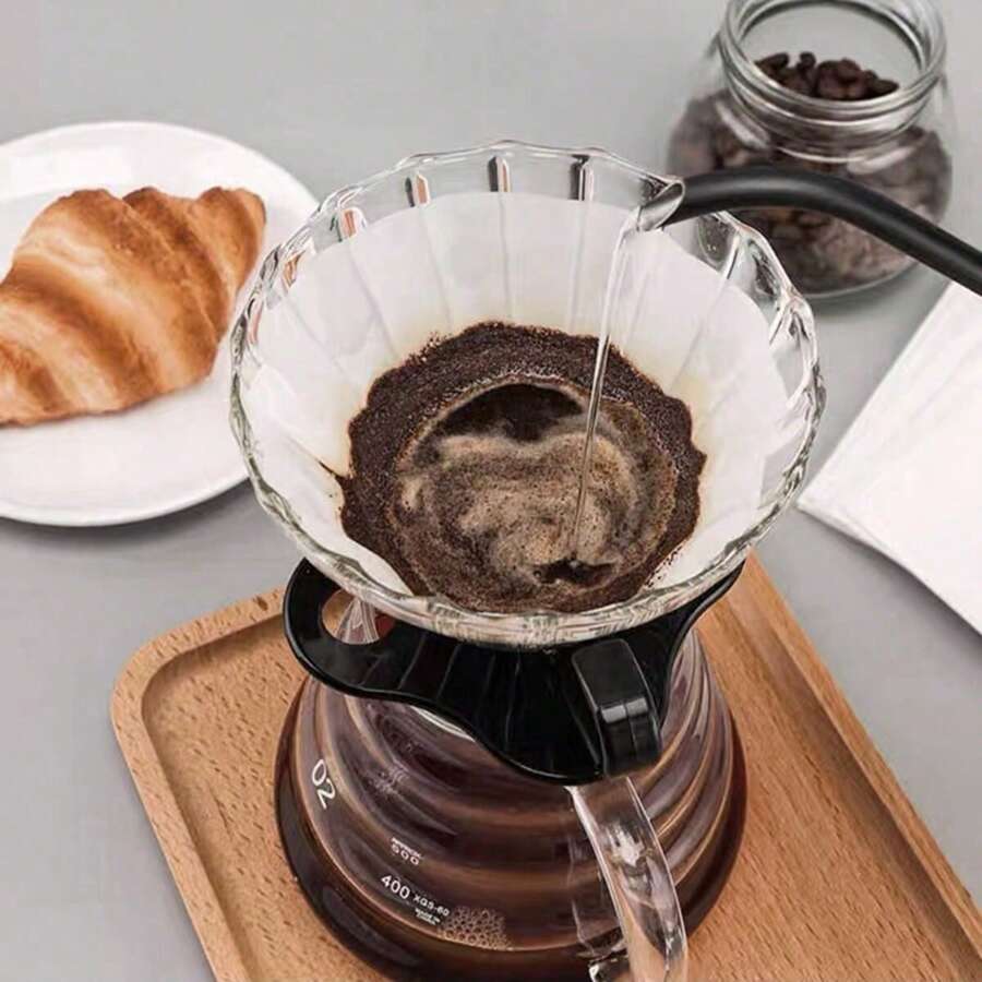 50pcs/Pack Coffee Filter Bags, Cone-Shaped Paper Coffee Filter, White/Brown Fan-Shaped Filter Net