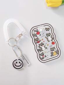 1 pieza Titular de tarjeta transparente con patrón de panda lindo y cordón retráctil de resorte para tarjeta de identificación, tarjeta de estudiante, tarjeta de autobús, tarjeta de trabajo, llavero - Tarjetero ondulado - Ver 10