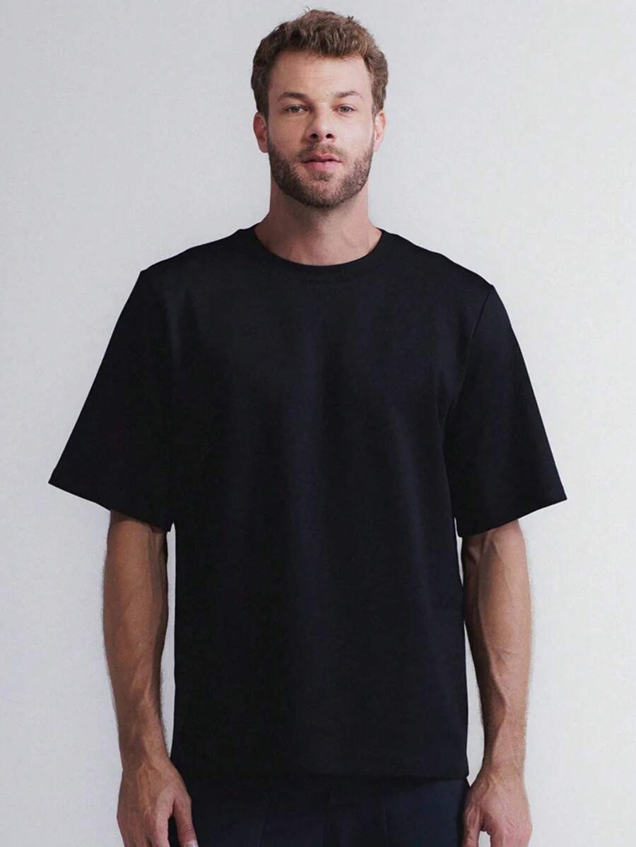 Men's Oversized Off White T-Shirt - Black - View 1