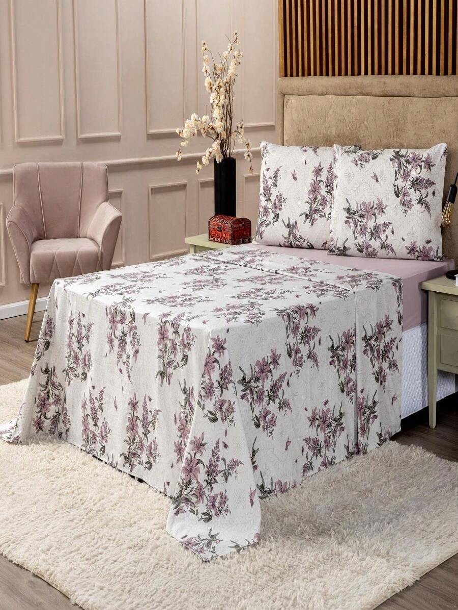 4-Piece Double Bed Sheet Set Percale 100% Cotton - PR05 - Ver 1