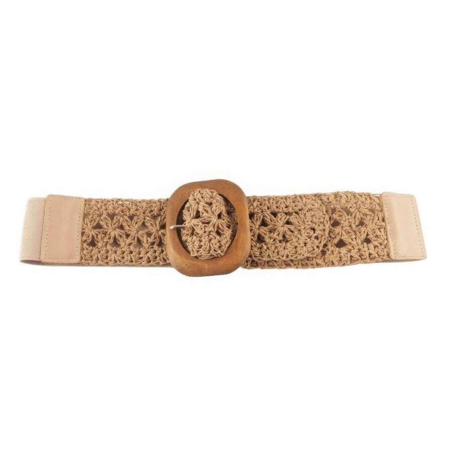 Crochet Wood Buckle Elastic Belt SHEIN USA