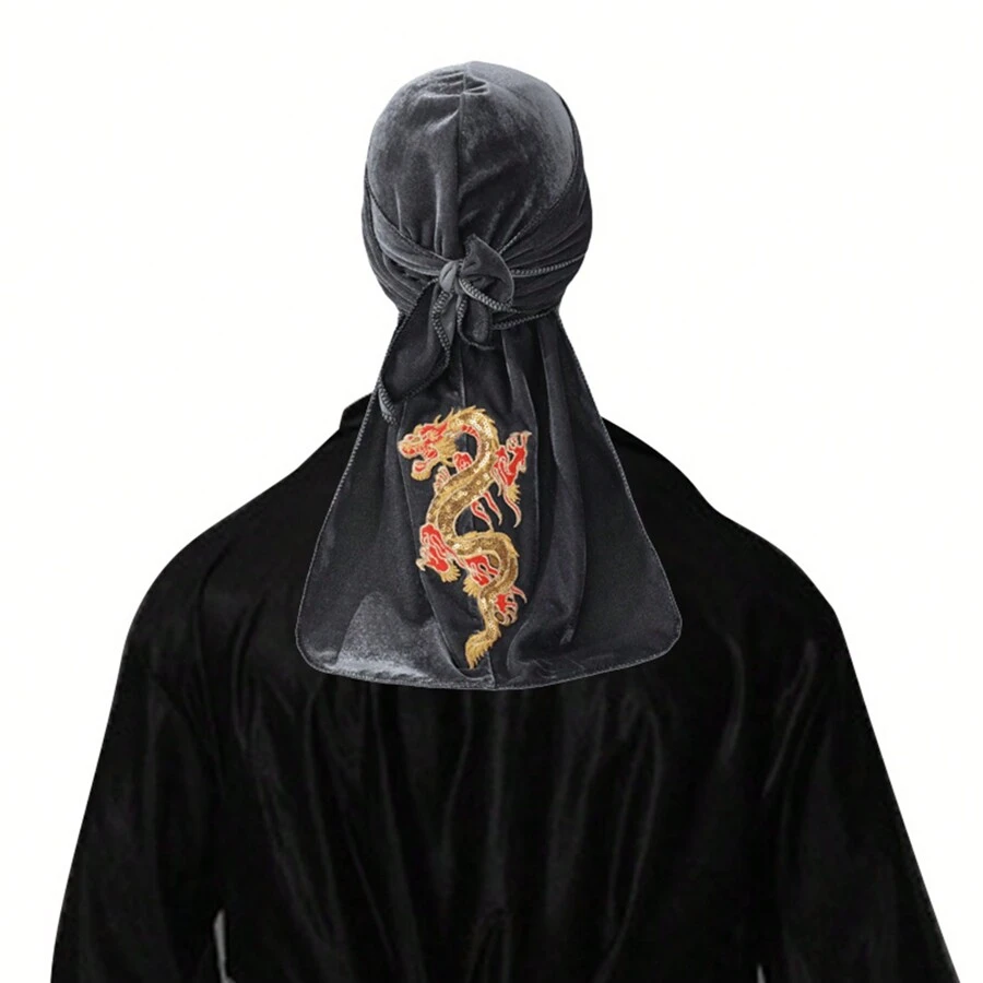 1 chiếc khăn Bandana đuôi dài nhung đính sequins dành cho cả nam và nữ, mũ cướp biển nhẹ thoáng khí có miếng vá thêu hình rồng, mũ trùm đầu Durag có thể điều chỉnh cho nhạc Hip Hop, khiêu vũ đường phố - nhiều màu - Xem 1