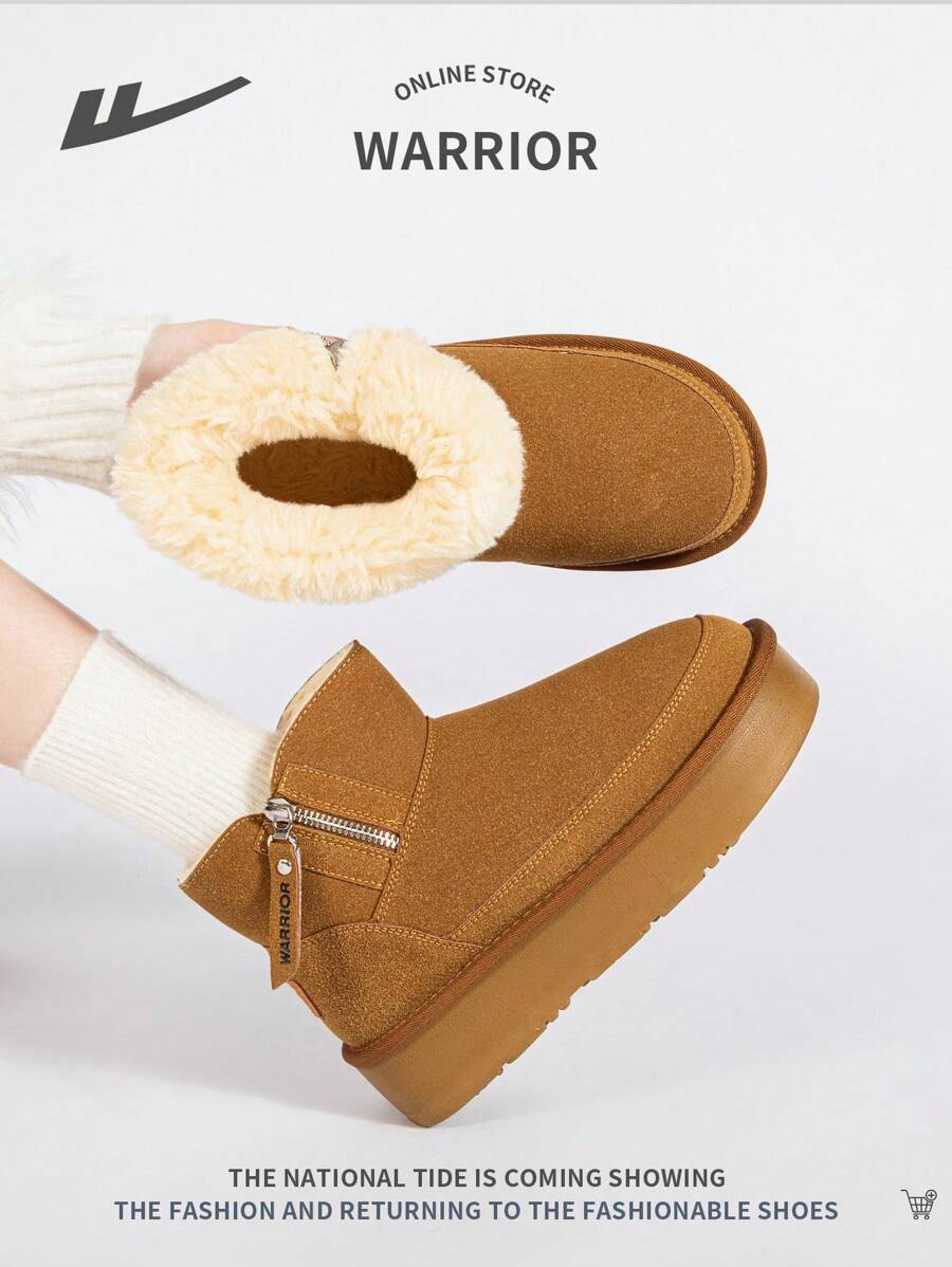 WARRIOR Women's Short Snow Boots With Side Zipper, Comfortable, Anti