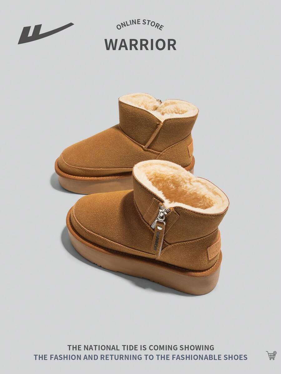 WARRIOR Women's Short Snow Boots With Side Zipper, Comfortable, Anti