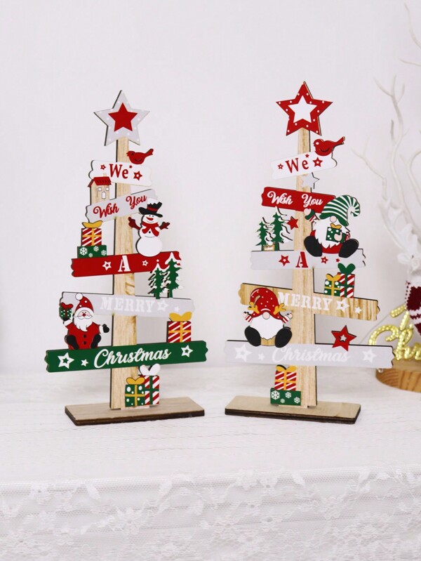 1 set - Decorazioni natalizie ad albero di Natale creativo e cavo, ornamenti in legno fai-da-te, decorazioni da tavolo, forniture per decorazione atmosfera festa di Natale