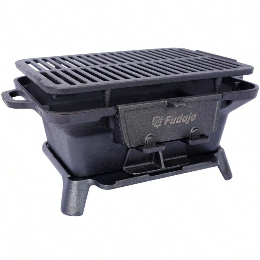 Oval Cast Iron Grill Outdoor, Portable Charcoal Grill And Tabletop Cast