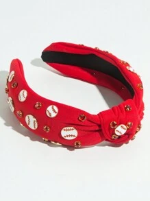 1 件时尚运动风格水钻和珍珠装饰球类运动头带，多功能高端运动系列发饰 - 紅色 - 查看 3