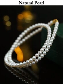 mufan 1pc Cultured Freshwater Pearl Necklace, 925 Sterling Silver, Hypoallergenic, 3-4mm Round Pearls, Suitable For Daily Wear, Date, Party, Travel, Wedding, Gift For Friends, High-End Jewelry Birthday Present, Gift Box - Style 7 - View 5