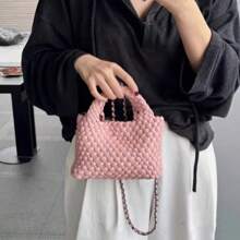 高品质手工编织小手提包手提包女包2024新款大容量潮流菜篮包两件套 - 粉色 - 查看 1