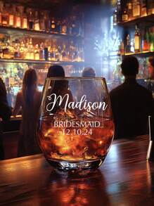 1pc Customized Text Glass Cup, Personalized Glass Drinkware, Customized Gift, Personalized Wine Glass, Personalized Glass Vessel, Wedding Gift, Celebration Moment, 350ml/545ml/550ml - 550mL/7.3*12.5*9cm - View 4