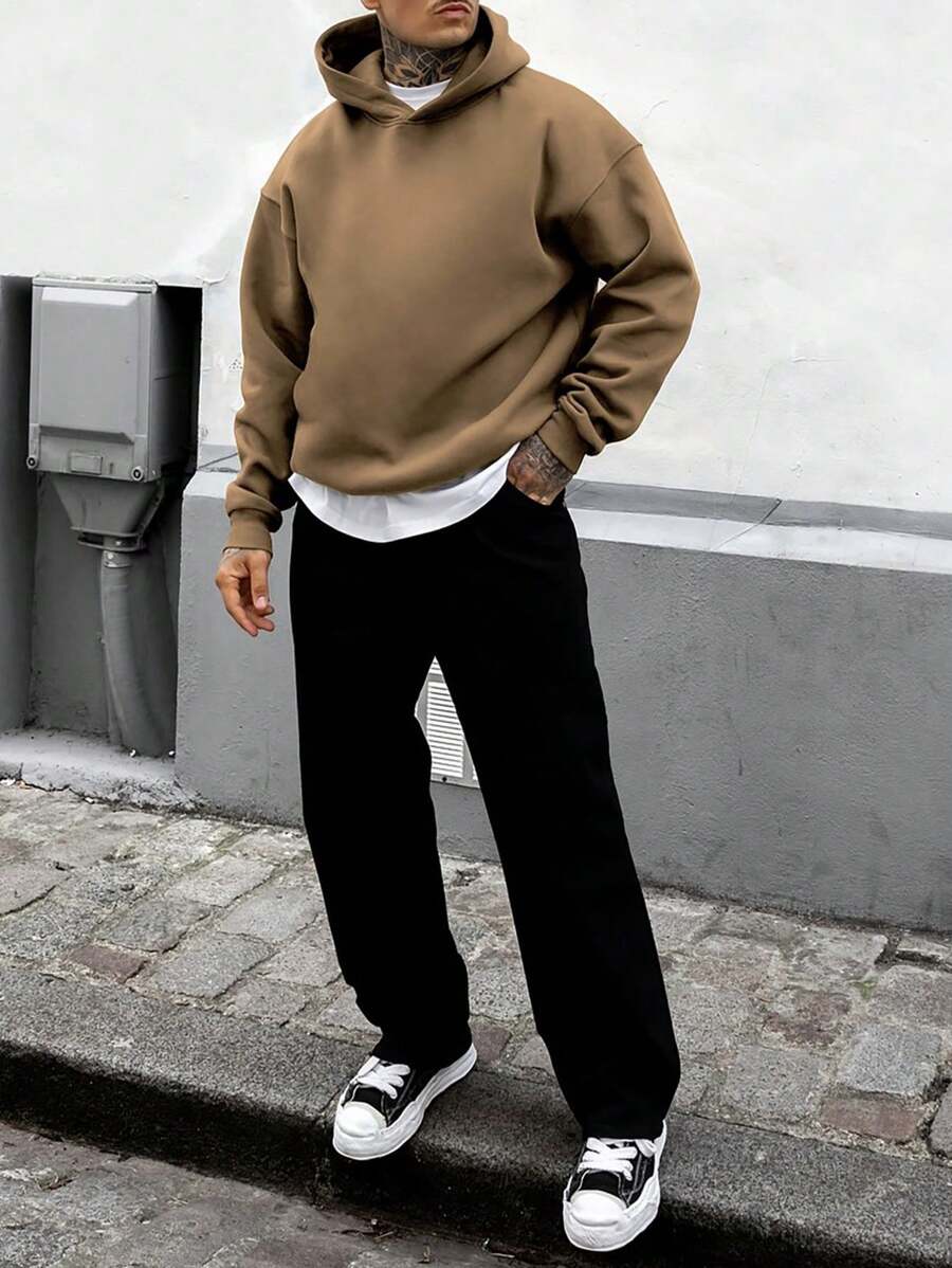 Bộ đồ nam DIFFLAND thoải mái, mềm mại, gồm áo hoodie màu trơn và quần ống đứng, thích hợp cho mùa xuân. - Màu Khaki - Xem 1