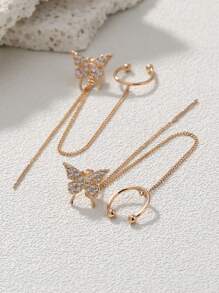 Nooxian 2pcs Butterfly Cubic Zirconia Tassel Clip-On Earrings