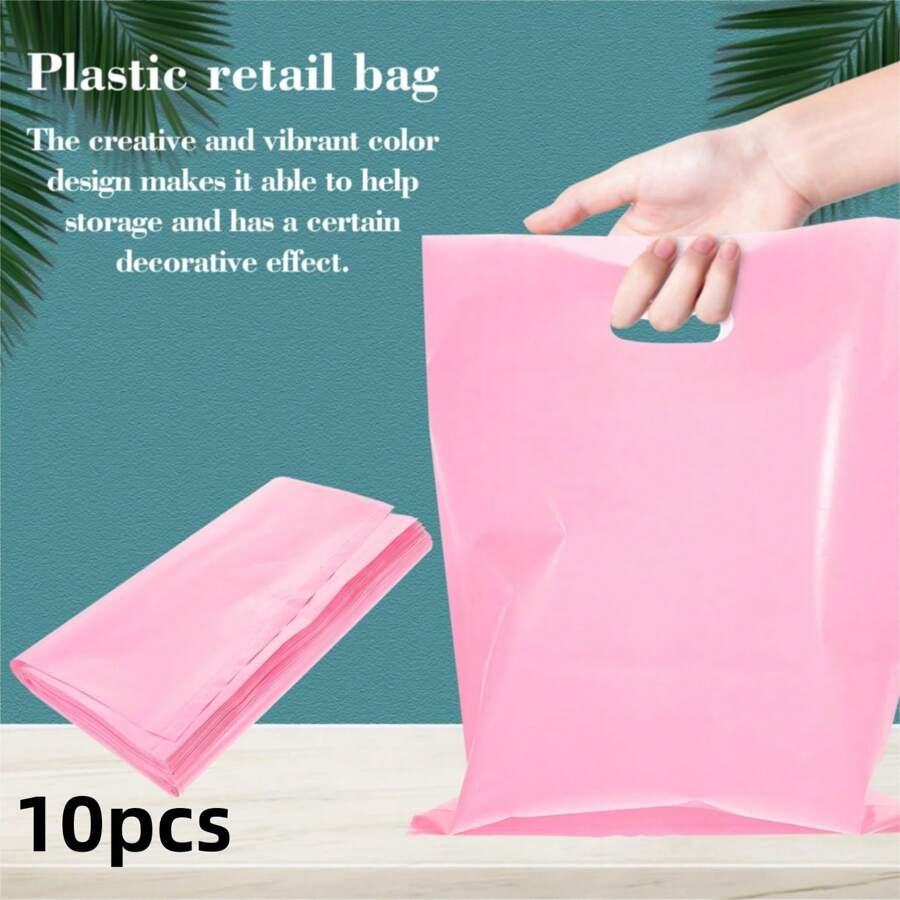 10 个“浅粉色商品袋，15x18 英寸，塑料光面零售购物袋，材质厚实耐用，非常适合派对礼品或精品礼品，设计时尚且可重复使用。” - 彩色 - 查看 1