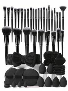 ALL-IN-1 54/49/42/44/24/9/3pcs Makeup Brush Set Includes 30pcs Brushes (Powder, Blush, Highlight, Eyeshadow, Mascara, Eyeliner, Contour Brushes), 6pcs Makeup Sponge, 6pcs Triangle Sponges, 3pcs Mini Cosmetic Sponges, 3pcs Round Puff, 2pcs Wrist Band, 1pc Headband For Makeup Prep
