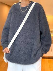 Suéter oversized de cuello holgado de mohair largo, de - Gris Oscuro - Ver 4