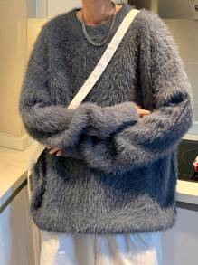 Suéter oversized de cuello holgado de mohair largo, de - Gris Oscuro - Ver 6