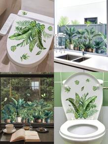 1 bộ/1 miếng dán trang trí cây nhiệt đới & cây trồng trong chậu vẽ tay, thích hợp cho phòng tắm, phòng khách, phòng ngủ, phòng tắm, cửa sổ, miếng dán kính trang trí hai mặt cho nắp bồn cầu, miếng dán bồn cầu tĩnh điện, đồ trang trí nhà cửa - màu xanh lá - Xem 1