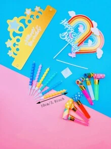 1 套生日快乐帽子、蛋糕装饰、生日蜡烛彩色蜡烛套装，适合生日、新年派对庆祝 - 彩色 - 查看 10