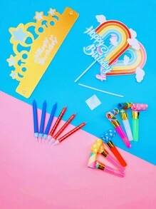 1 套生日快乐帽子、蛋糕装饰、生日蜡烛彩色蜡烛套装，适合生日、新年派对庆祝 - 彩色 - 查看 9