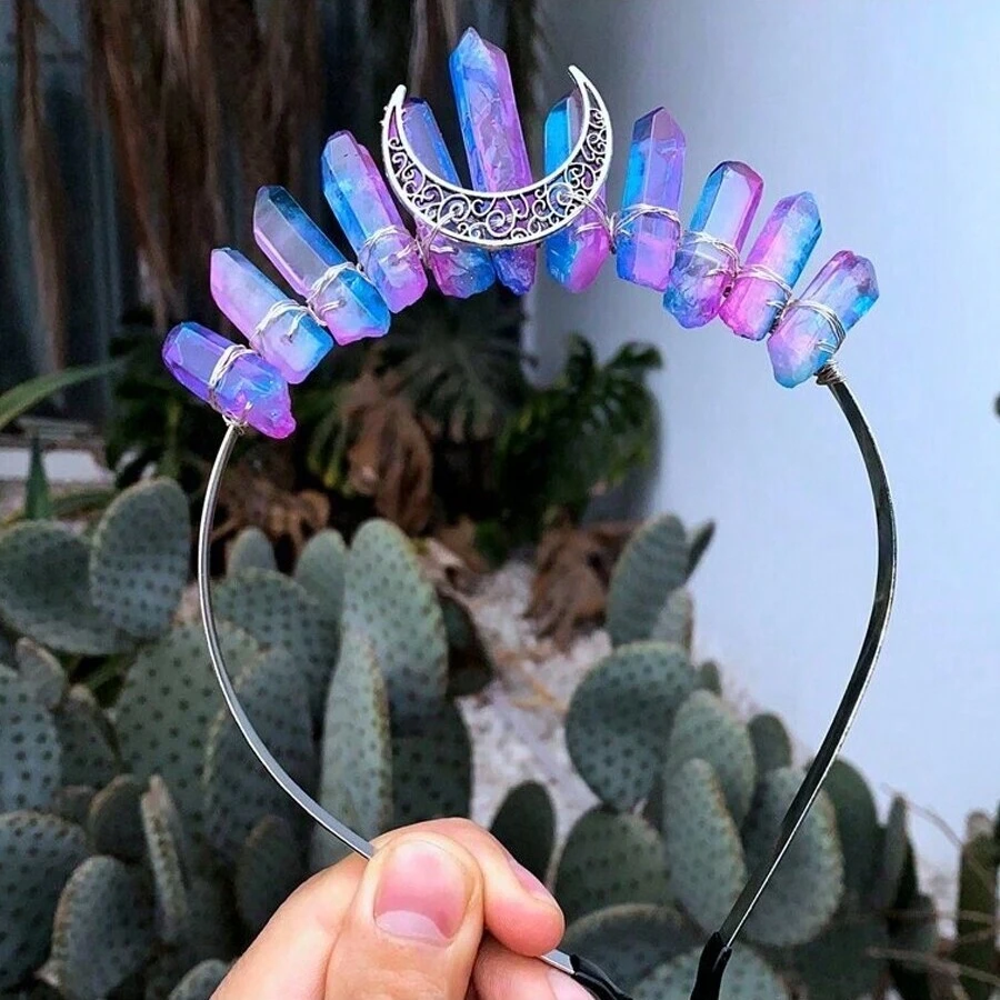 Biżuteria z naturalnym kryształem i koroną dla kobiet, odpowiednia na każdą porę roku, opaska na głowę, obręcz do włosów - kształt - Zobacz 1