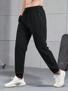 2 件装男友风格男士户外运动抽绳腰慢跑裤，带拉链口袋 - 黑色 - 查看 7