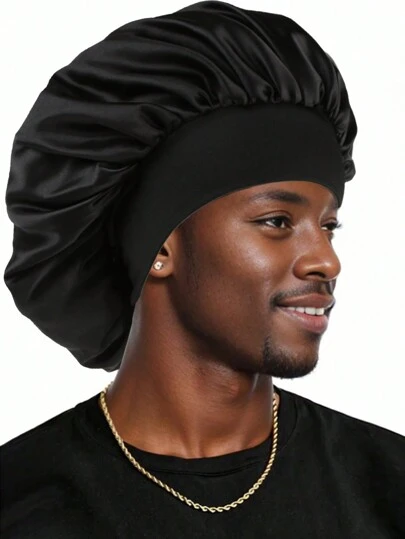 1pc Men's Elastic Satin Sleep Cap, Wide Brim Comfortable Sleeping Hat, Suitable For Daily Styling And Hair Care