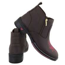 Women's Texan Boot Short Shaft Square Toe Synthetic Leather Super Comfort - Cà phê nâu - Xem 3