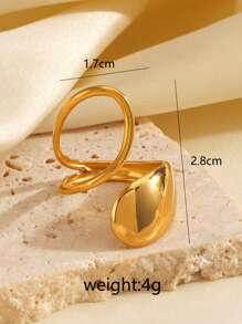 1pc Stainless Steel Fashion Minimalist Geometric Hollow Ellipse Glossy Chunky Statement Ring, Suitable For Women Daily Wear - Gold - View 7