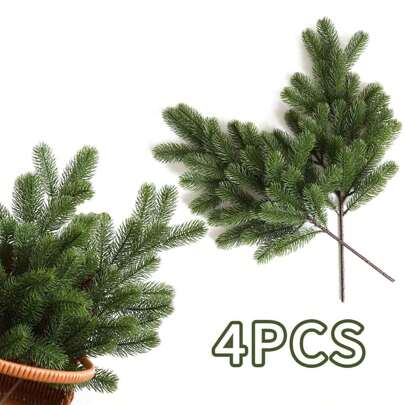 4 件大型人造松针树枝 - 19 英寸假绿化松针适用于家庭房间花环 DIY 装饰季节性装饰、情人节、礼物