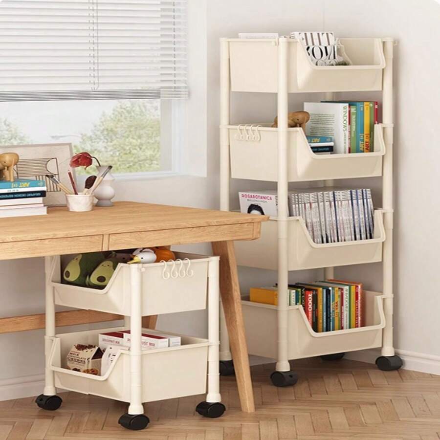 1pc Home Rolling Storage Rack, Multi-Layer Floor Standing Student Book Organizer, Movable Large Capacity Storage Shelf With Wheels, Versatile Utility Cart For Living Room Bedroom Dorm Office Classroom, Ideal Gift For Mom Dad Graduation