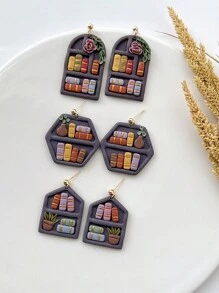 Bookshelf Shape Polymer Clay Cutters, Clay Earring Cutters For Polymer Clay Jewelry Making, Polymer Clay Stud Earring Making Tools, Clay Jewelry Making Kit, Clay Earring Molds, PLA Material, DIY Earring Gift - Pink - View 8