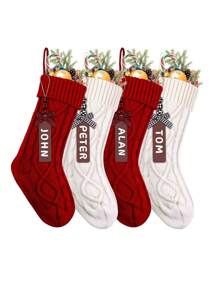 8pcs Christmas Stockings, 18 Inches Personalized Stockings With Diy Name Tags, Large Cable Knitted Hanging Stocking Xmas Decorations For Christmas Holiday Party Family Decor White Red - 彩色 - 查看 6