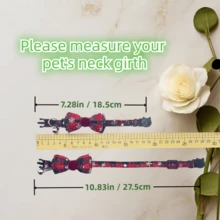 1pc New DIY Cat Collar, Dog Collar, Green/Red Pet Collar, Colorful Printed Pet Collar, Plaid/Snowflake/Bow Decor Pet Collar, Nylon Adjustable Elastic Pet Collar With Bell - Multicolor - View 8