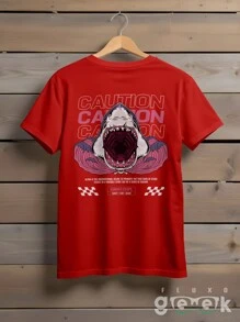 Shirt Shark T-Shirt Caution King Of The Seas Streetwaer Ref 1445 FLUXOGEEK - Đỏ - Xem 1
