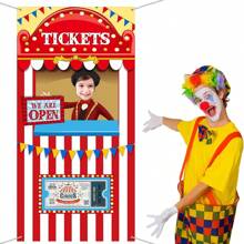 Carnival Circus Theme Party Decoration, Carnival Photo Door Banner Box Office Background Props, Large Photo Door Banner Door Hanging For Carnival Decoration Supplies