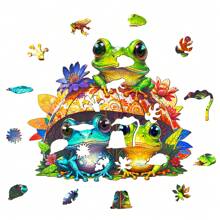 青蛙兄弟木制拼图，豪华纸板盒，不对称动物形状木制拼图玩具，独特的成人减压礼物，装饰性墙壁艺术，节日礼物，派对游戏 - 彩色 - 查看 4