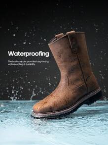 Men's Steel Toe Waterproof Wellington Boots Cowboy Boots Western Boots Pull-On Work Boots Feature Full-Grain Leather For Durability And Are Designed With Oil And Slip-Resistant Hazard Protection, Making Them Ideal For Construction And Farming - nâu sẫm - Xem 5
