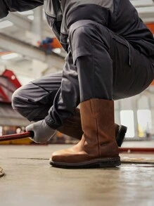 Men's Steel Toe Waterproof Wellington Boots Cowboy Boots Western Boots Pull-On Work Boots Feature Full-Grain Leather For Durability And Are Designed With Oil And Slip-Resistant Hazard Protection, Making Them Ideal For Construction And Farming - nâu sẫm - Xem 11