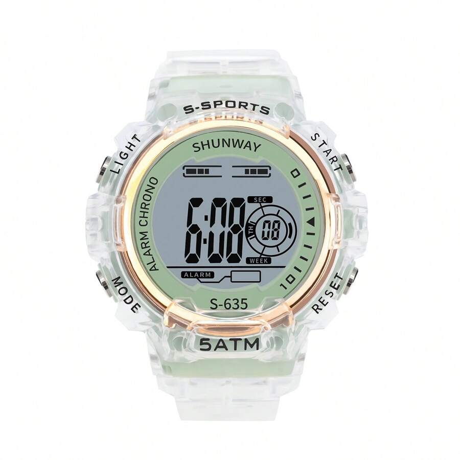 Relógio De Moda Senhoras Digital Feminino Esportivo Luminoso Eletrônicos Led Infantil - Verde - Visão 1