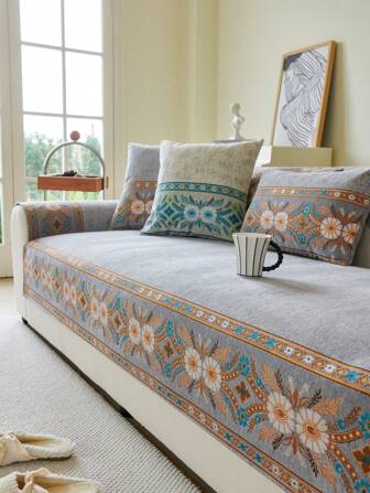 1 件波西米亚风格雪尼尔沙发垫，柔软毛绒雪尼尔材料，奢华简约设计，防尘、防滑、防猫抓沙发套，适用于卧室、客厅、书房