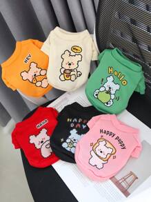 Quần áo thú cưng cho mùa thu/đông, áo nỉ cổ tròn in hình chú chó hoạt hình dễ thương cho mèo và chó - màu đen - Xem 1