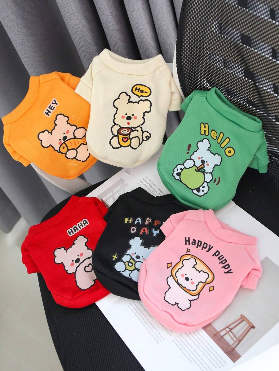 Quần áo thú cưng cho mùa thu/đông, áo nỉ cổ tròn in hình chú chó hoạt hình dễ thương cho mèo và chó - màu đen - Xem 1