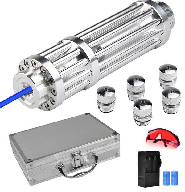 1set Long-Distance Blue Light High-Power Laser 1500-Meter Blue Pointer Flashlight, Adjustable Focal Length - Exquisite Appearance, - Section Focal Length, Rechargeable - With Goggles And Battery
