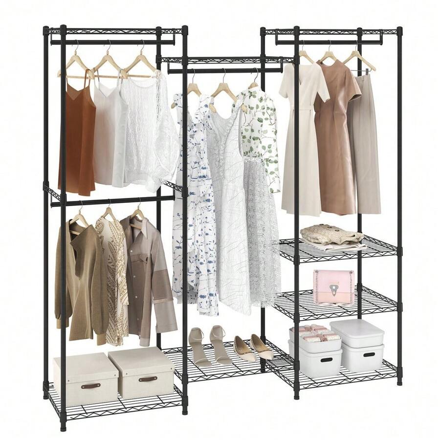 VEVOR Clothes Rack Rolling Clothing Garment Rack 4 Hang Rods & 8