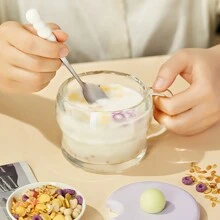 1 件高品质透明玻璃杯，多功能，适用于咖啡、早餐，带盖、吸管和手柄 - 彩色 - 查看 3