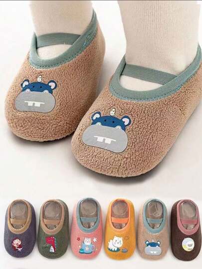 1 Pair Anti-Slip Baby Socks, Cute Children Slippers With Rubber Sole, Warm For Infant Crib Floor, Newborn Baby Boys And Girls Toddler Shoes