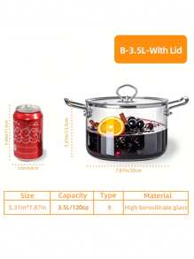 APPKER 1PC, 2.5L/3.5L, Glass Saucepan For Cooking, Clear Glass Stovetop Cooking Pot With Lid And Steel Handle, Big Glass Simmer Pot For Home Kitchen Restaurant Glass Cookware Stove Seafood Boil