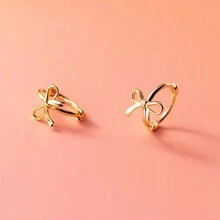 Hoa tai vòng nơ tối giản bằng bạc Sterling 925, thiết kế đa năng - Vàng - Xem 1