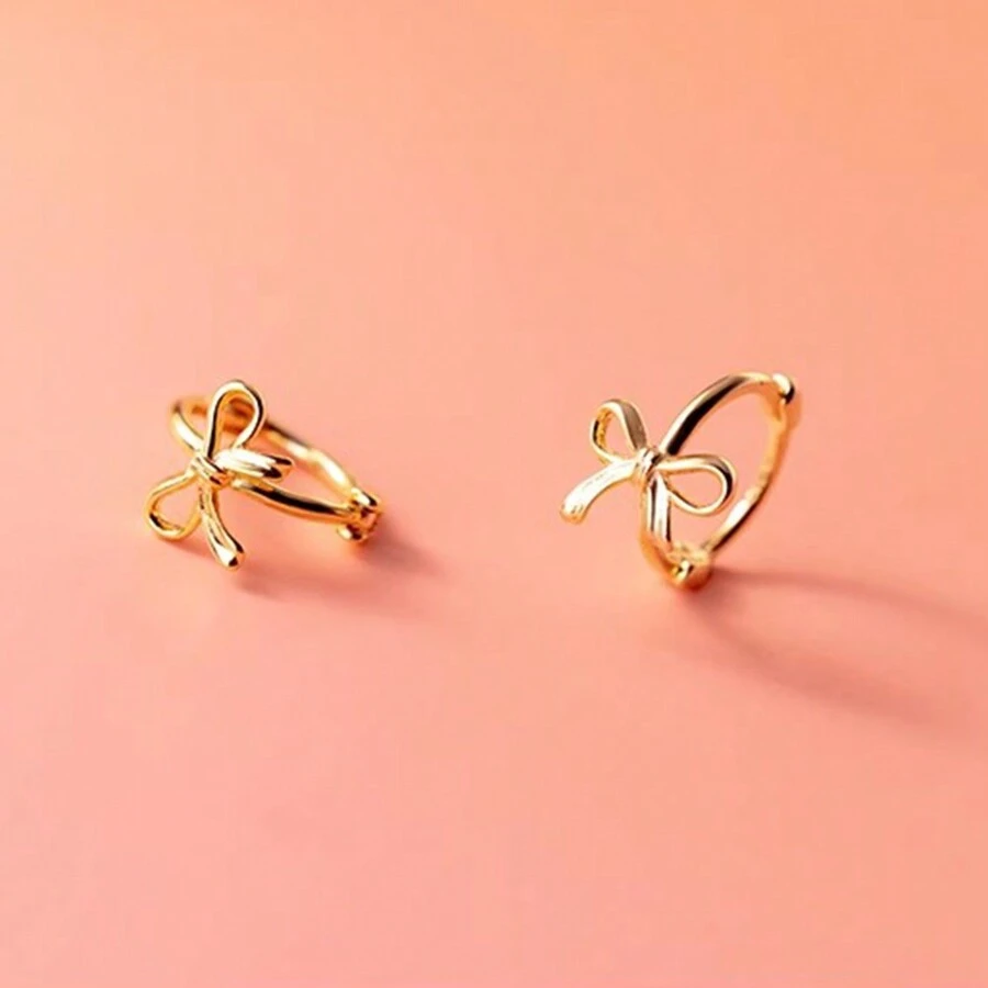 Hoa tai vòng nơ tối giản bằng bạc Sterling 925, thiết kế đa năng - Vàng - Xem 1